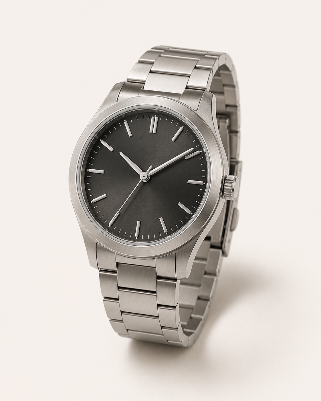 Field Watch 38 with a brushed steel bracelet and dark dial